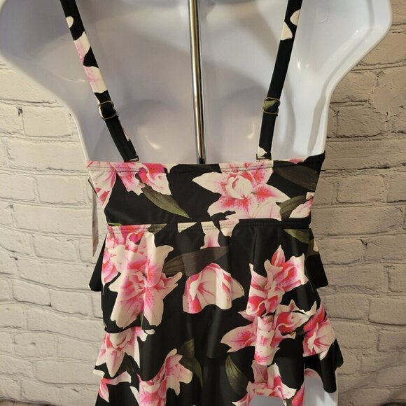 Island Escape Womens Black Floral Bandeau Tankini - Picture 3 of 4